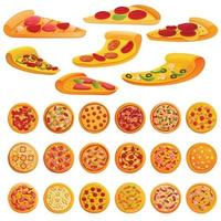 pizza ikoner set, tecknad stil vektor