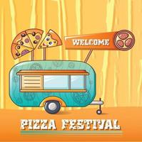 Willkommen Pizza Festival Konzept Hintergrund, Cartoon-Stil vektor