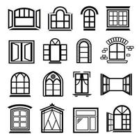 Fensterdesign-Icons gesetzt, einfacher Stil vektor