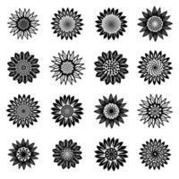 Sonnenblumenblüten-Icons gesetzt, einfacher Stil vektor
