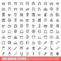 100 drinkikoner set, konturstil vektor