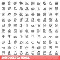 100 Ökologie-Icons gesetzt, Umrissstil vektor