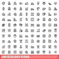 100 Ökologie-Icons gesetzt, Umrissstil vektor