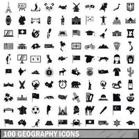 100 Geographie-Icons gesetzt, einfacher Stil vektor