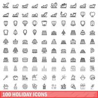 100 Urlaubssymbole gesetzt, Umrissstil vektor