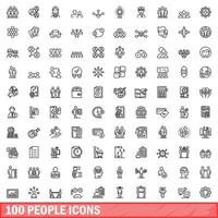 100-Personen-Icons gesetzt, Umrissstil vektor