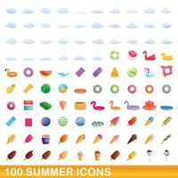 100 Sommer-Icons gesetzt, Cartoon-Stil vektor