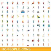 100 Personen Icons Set, Cartoon-Stil vektor