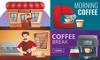 Barista-Kaffee-Banner-Set, Cartoon-Stil vektor