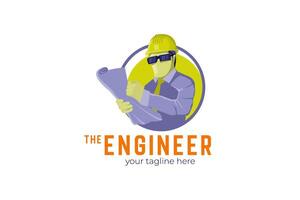 die ingenieur-logo-vorlage mit brille und hutarbeiter vektor