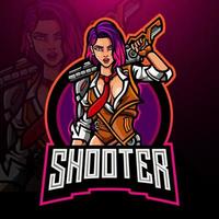 kvinna shooter esport logotyp maskot design vektor