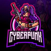 Cyberpunk-Mädchen-Maskottchen. Esport-Logo-Design. vektor