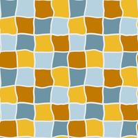Nahtloses Mosaikmuster mit gewelltem Erdfarben-Schachbrettmuster. ethnischer moderner quadrathintergrund. geometrische nahtlose Textur mit gelben blauen Teilen. karierte Vektorillustration. vektor