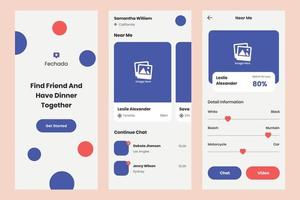 Layout-Dating-Chat-App Mobile UI Design-Vorlagenvektor. geeignetes Design für Android und iOS