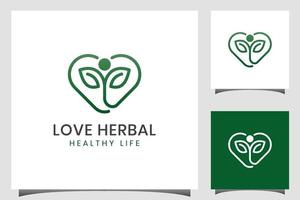 Gesundes Leben mit Blatt für Gesundheitslogo, Herzsymbol für gesundes Leben Symboldesign vektor