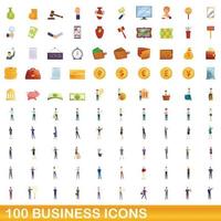 100 business ikoner set, tecknad stil vektor