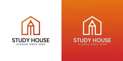 Bauen Sie Haus mit Bleistift-Symbol Linie Kunst-Logo-Design für Studienhaus oder Haus, Schule, Universität, Hochschule
