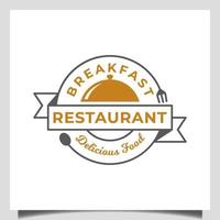 klassisches essen des vintage retro-restaurants mit gabel, löffel und gericht designkonzept emblem logo-vorlage