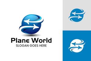 Globus formt die Welt mit Flugzeug-Icon-Design für Geschäftsreisende und Reisebüro-Logo-Vorlage vektor