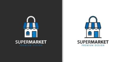 Supermarkt-Shopping-Logo-Design mit kombiniertem Shop-Bag-Design vektor