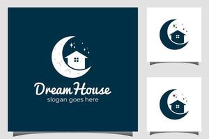 Gebäude-Traumhaus-Logo-Design mit Mond- und Sternensymbol für Immobilien-Logo vektor