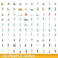 100 personer ikoner set, tecknad stil vektor