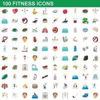 100 Fitness-Icons gesetzt, Cartoon-Stil vektor