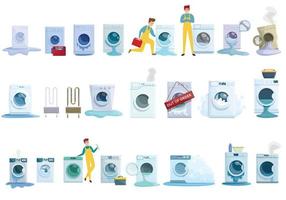 Waschmaschine Reparatur Icons Set, Cartoon-Stil vektor