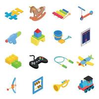 Spielzeug isometrische 3D-Symbole gesetzt