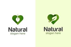 natürliches Blattpflege-Logo-Design mit Liebessymbol für gesunde Pflege und Naturproduktdesign vektor