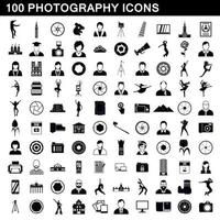 100 Fotografie-Icons gesetzt, einfacher Stil vektor