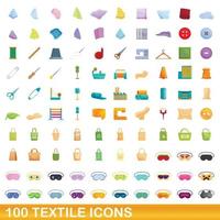 100 textil ikoner set, tecknad stil vektor