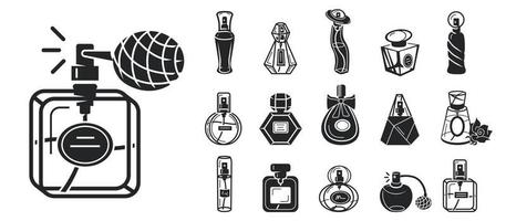 Duftflaschen-Icons gesetzt, einfacher Stil vektor