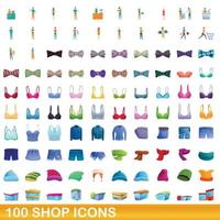 100 Shop-Icons gesetzt, Cartoon-Stil vektor