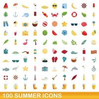 100 Sommer-Icons gesetzt, Cartoon-Stil vektor