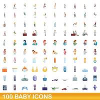 100 Baby-Icons gesetzt, Cartoon-Stil vektor