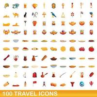 100 Reisesymbole im Cartoon-Stil vektor