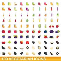 100 vegetarische Symbole im Cartoon-Stil vektor