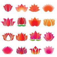 lotus ikoner set, tecknad stil vektor