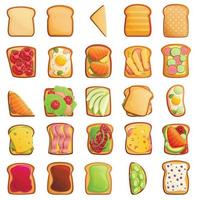 Toast-Icons gesetzt, Cartoon-Stil vektor