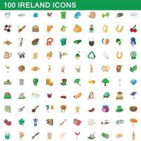 100 irische Symbole gesetzt, Cartoon-Stil vektor