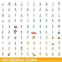 100 Personen Icons Set, Cartoon-Stil vektor