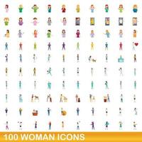 100 Frauen-Icons gesetzt, Cartoon-Stil vektor