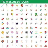 100 wellness ikoner set, tecknad stil vektor
