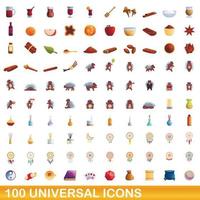 100 universella ikoner set, tecknad stil vektor