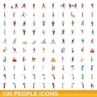 100 Personen Icons Set, Cartoon-Stil vektor