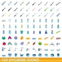 100 hygienikoner set, tecknad stil vektor