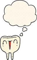 cartoon glücklicher zahn und gedankenblase im comic-stil vektor
