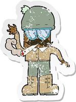 Retro-Distressed-Aufkleber eines Cartoon-Mannes, der Pot raucht vektor