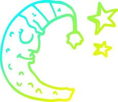 Kalte Gradientenlinie zeichnet Cartoon-Mond mit Schlafmütze vektor